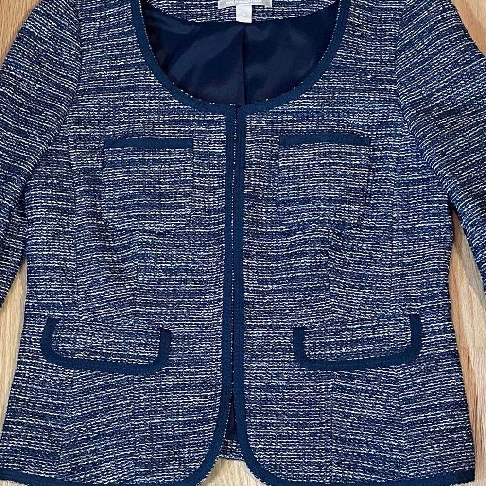 Banana Republic Blue Tweed Blazer Suit Jacket Academia Corpcore Womens Size 6 - Picture 2 of 11